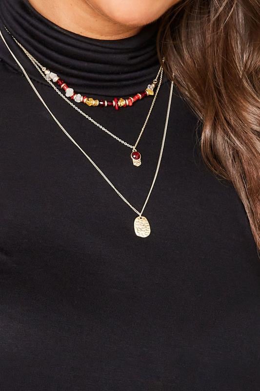 evans Yours Gold Triple Layer Beaded Necklace