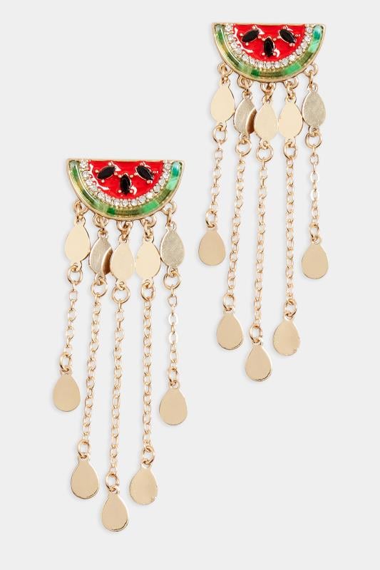 Evans Yours Gold Watermelon Tassel Earrings