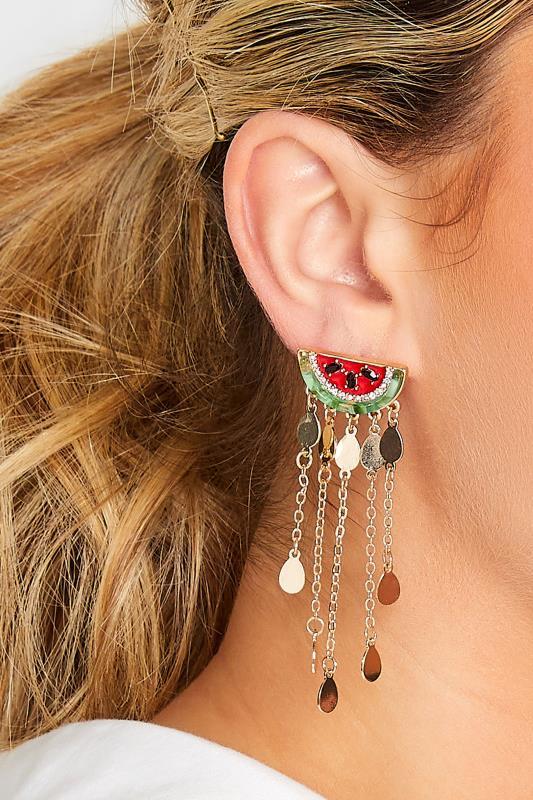 evans Yours Gold Watermelon Tassel Earrings