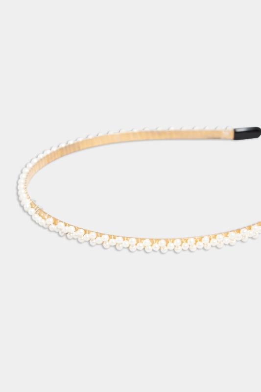 Evans Yours Gold & White Pearl Thin Headband