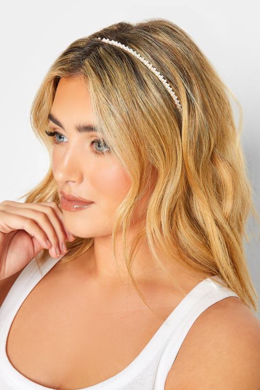 evans Yours Gold & White Pearl Thin Headband