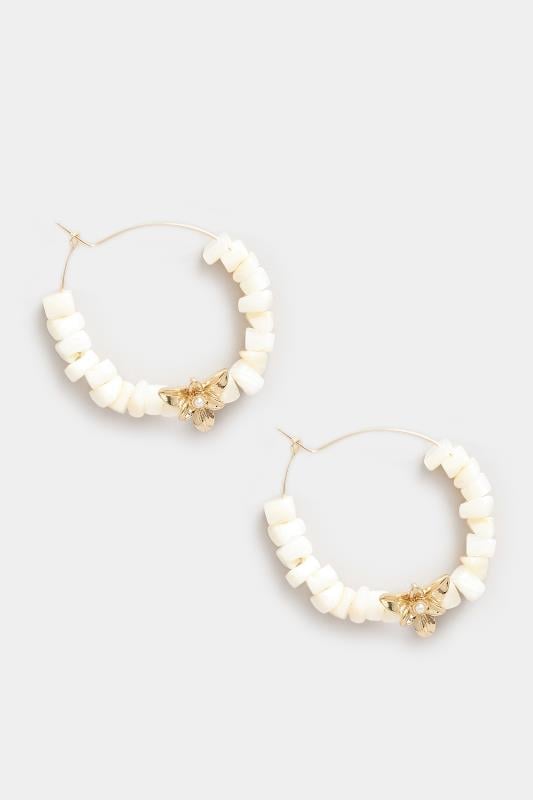 Evans Yours Gold & White Shell Hoop Earrings