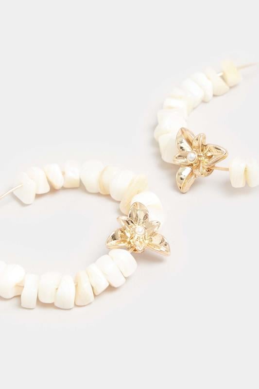 Evans Yours Gold & White Shell Hoop Earrings