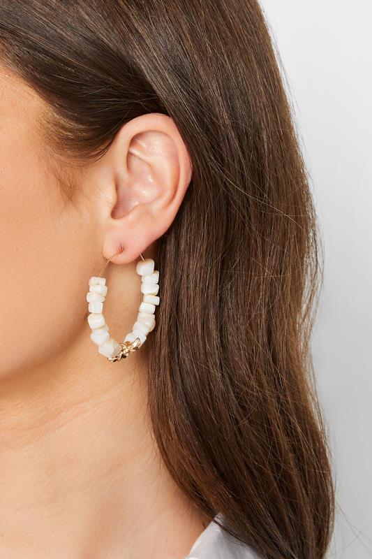 evans Yours Gold & White Shell Hoop Earrings