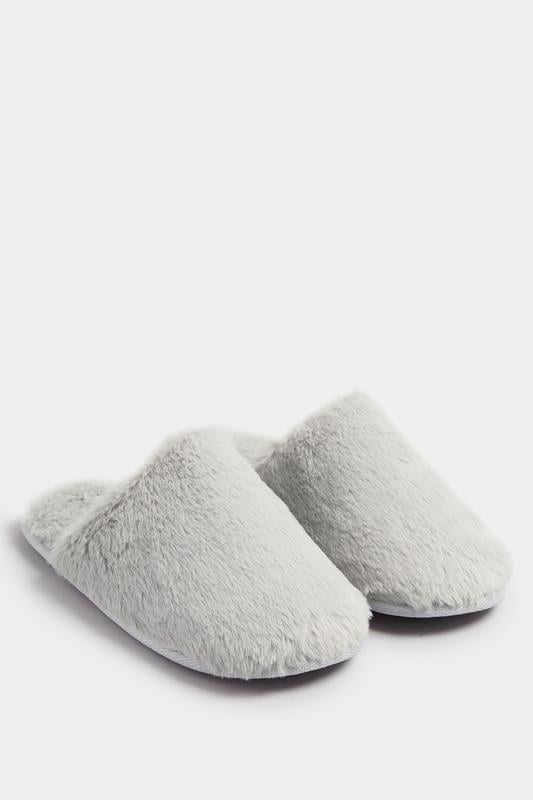 Evans Yours Grey Plush Faux Fur Mule Slippers