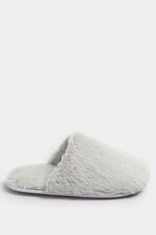 Evans Yours Grey Plush Faux Fur Mule Slippers