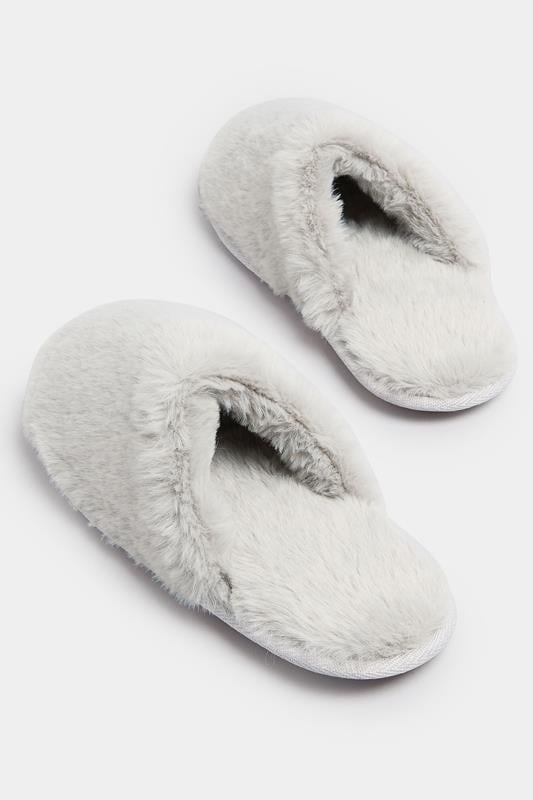 Evans Yours Grey Plush Faux Fur Mule Slippers