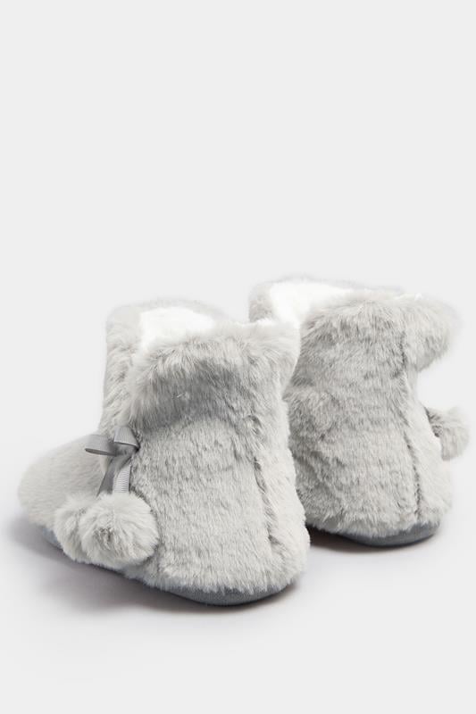 Evans Yours Grey Pom Pom Faux Fur Boot Slippers