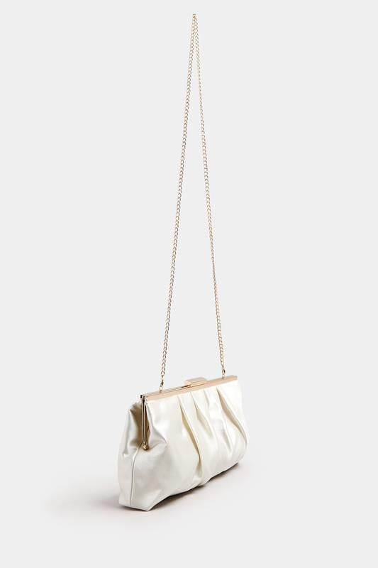 Evans Yours Ivory White Satin Pleated Clutch Bag