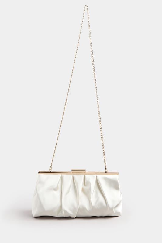 Evans Yours Ivory White Satin Pleated Clutch Bag
