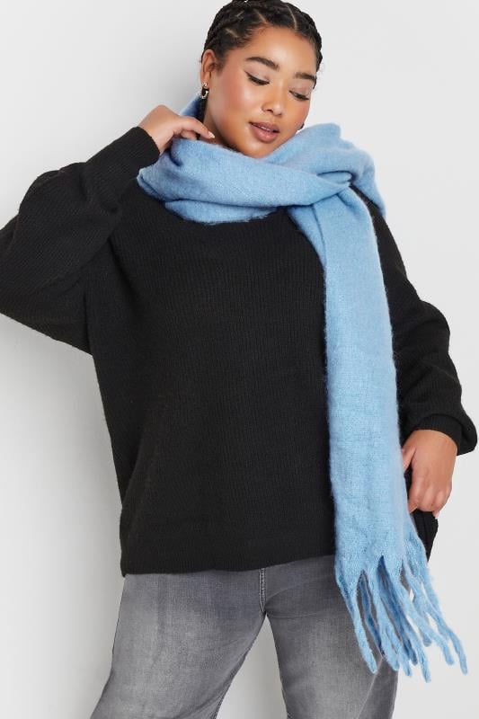evans Yours Light Blue Tassel Trim Chunky Scarf