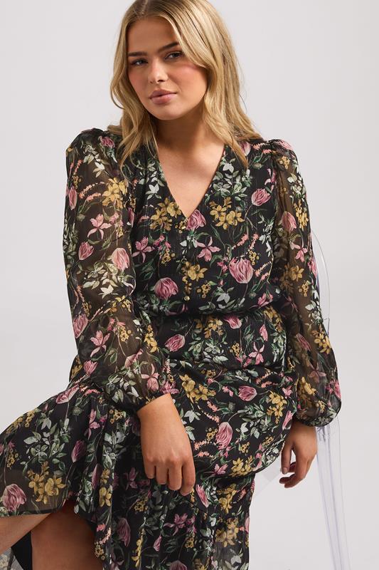Evans YOURS LONDON Curve Black Floral Midaxi Dress