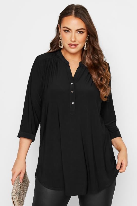 evans YOURS LONDON Curve Black Half Placket Shirt