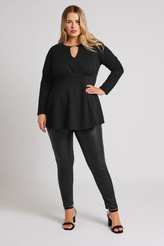 Evans YOURS LONDON Curve Black Keyhole Peplum Top