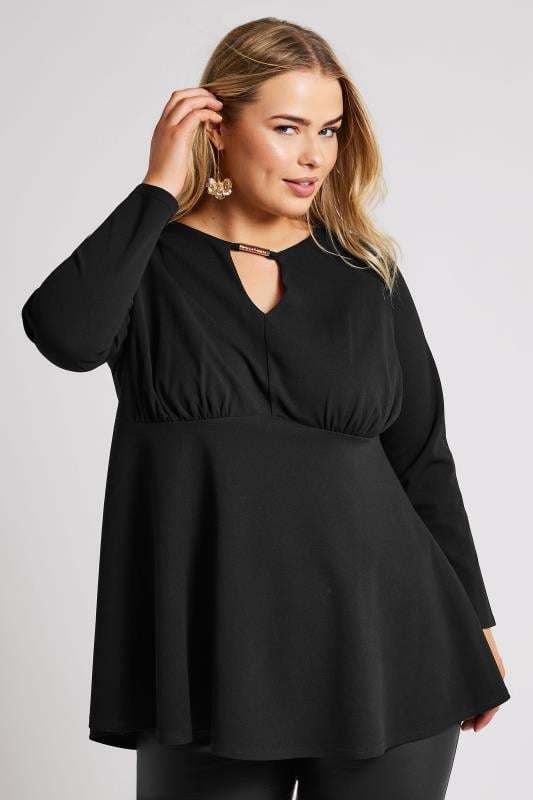 evans YOURS LONDON Curve Black Keyhole Peplum Top
