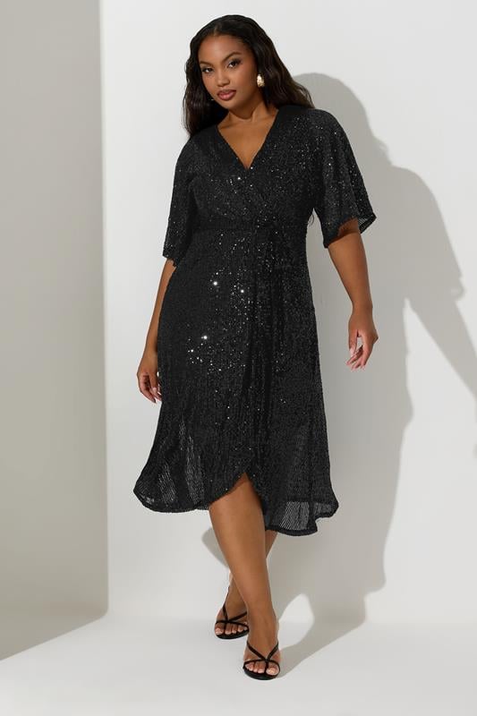 Evans YOURS LONDON Curve Black Sequin Wrap Dress