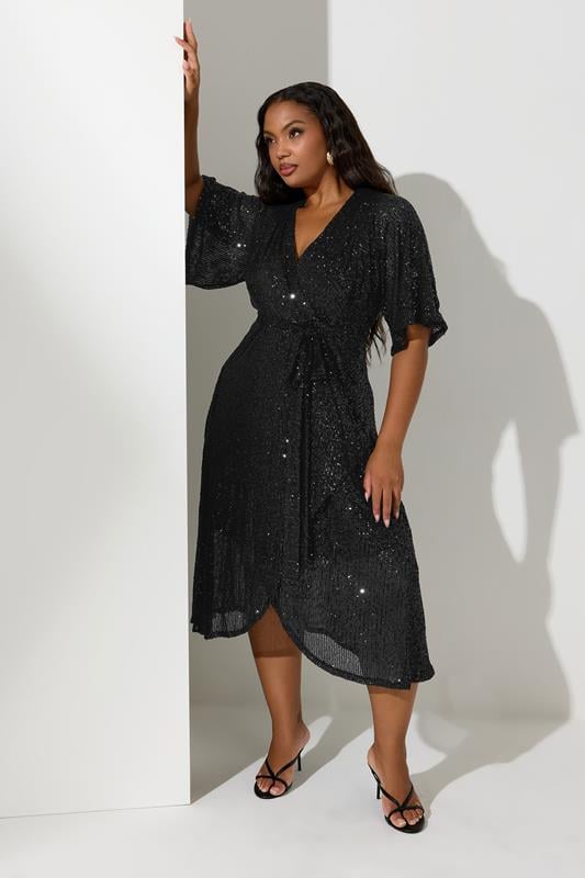evans YOURS LONDON Curve Black Sequin Wrap Dress