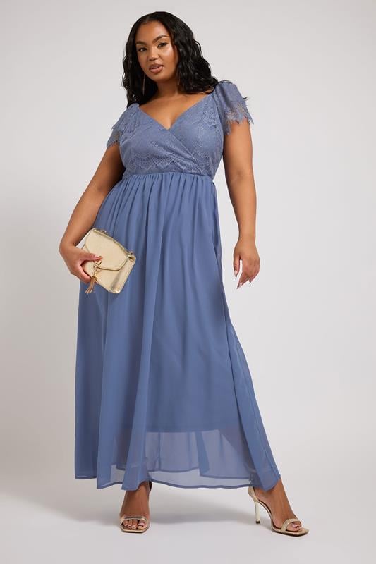 Evans YOURS LONDON Curve Blue Lace Wrap Maxi Dress