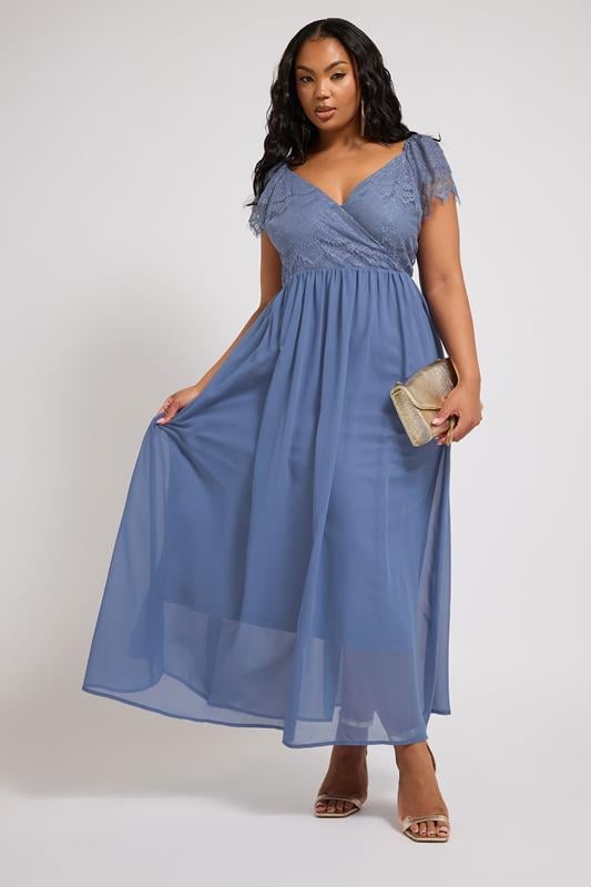evans YOURS LONDON Curve Blue Lace Wrap Maxi Dress
