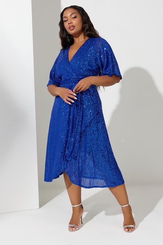 Evans YOURS LONDON Curve Blue Sequin Wrap Dress
