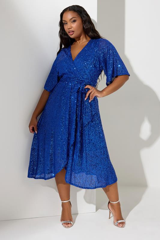 evans YOURS LONDON Curve Blue Sequin Wrap Dress
