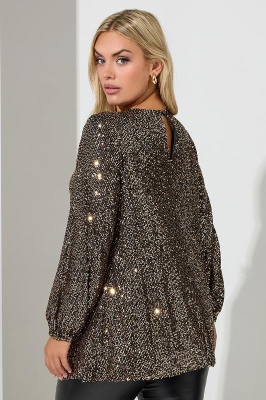 Evans YOURS LONDON Curve Gold Sequin Keyhole Top