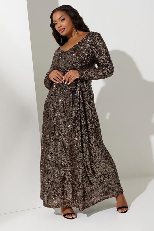 Evans YOURS LONDON Curve Gold Sequin Maxi Dress
