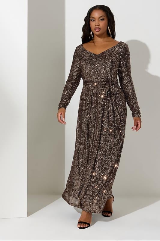evans YOURS LONDON Curve Gold Sequin Maxi Dress