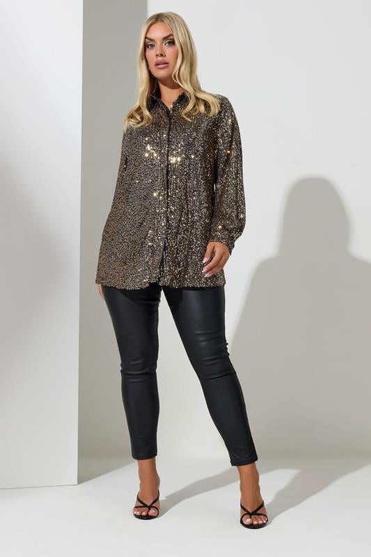 Evans YOURS LONDON Curve Gold Sequin Shirt