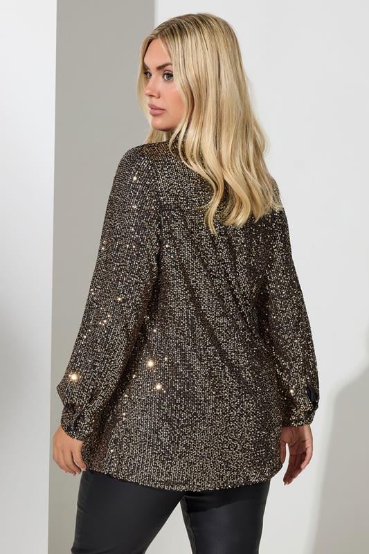 Evans YOURS LONDON Curve Gold Sequin Shirt
