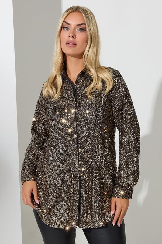 evans YOURS LONDON Curve Gold Sequin Shirt