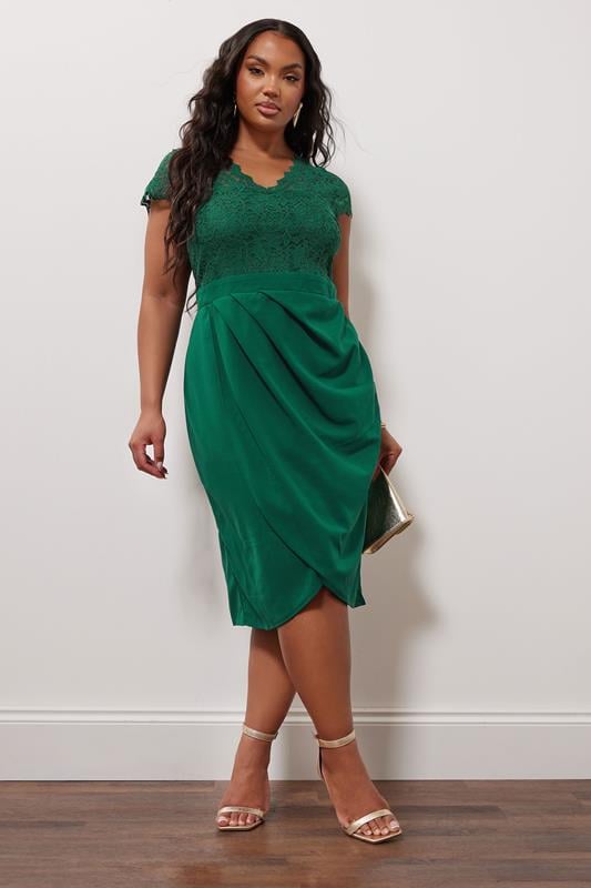 evans YOURS LONDON Curve Green Lace Midi Dress