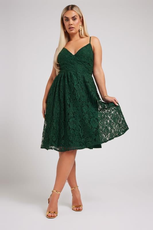 Evans YOURS LONDON Curve Green Lace Skater Dress