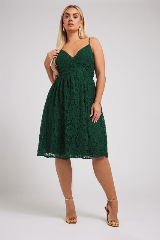 evans YOURS LONDON Curve Green Lace Skater Dress