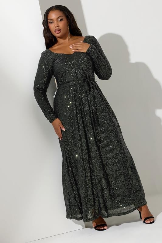 evans YOURS LONDON Curve Green Sequin Maxi Dress