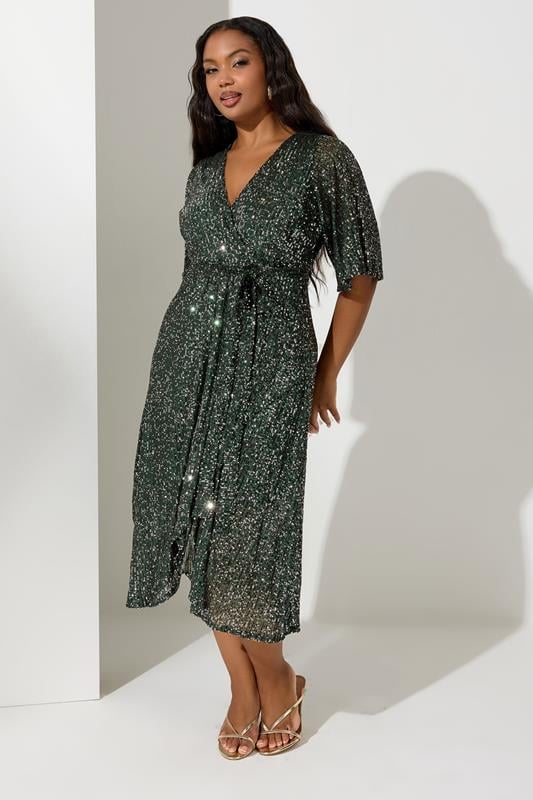 Evans YOURS LONDON Curve Green Sequin Wrap Dress