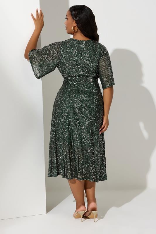 Evans YOURS LONDON Curve Green Sequin Wrap Dress