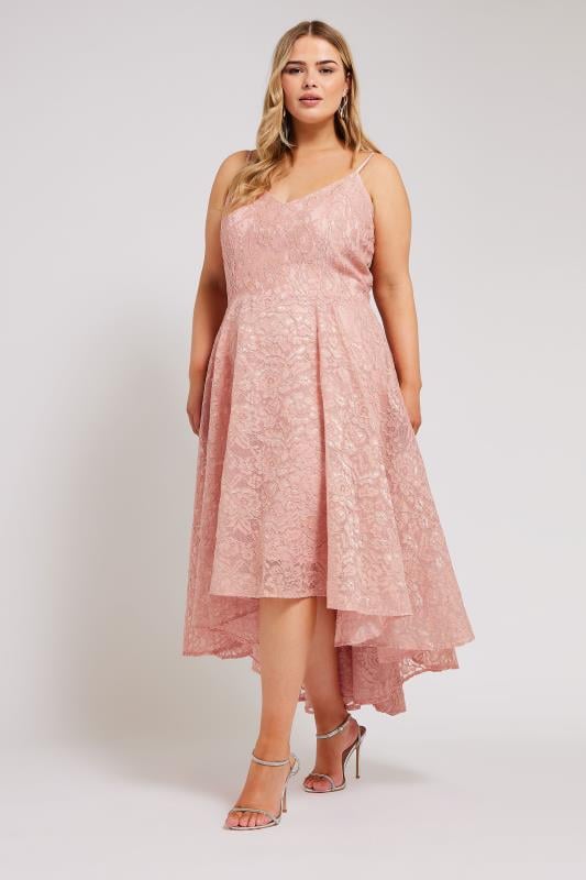 evans YOURS LONDON Curve Pink Lace Midi Prom Dress