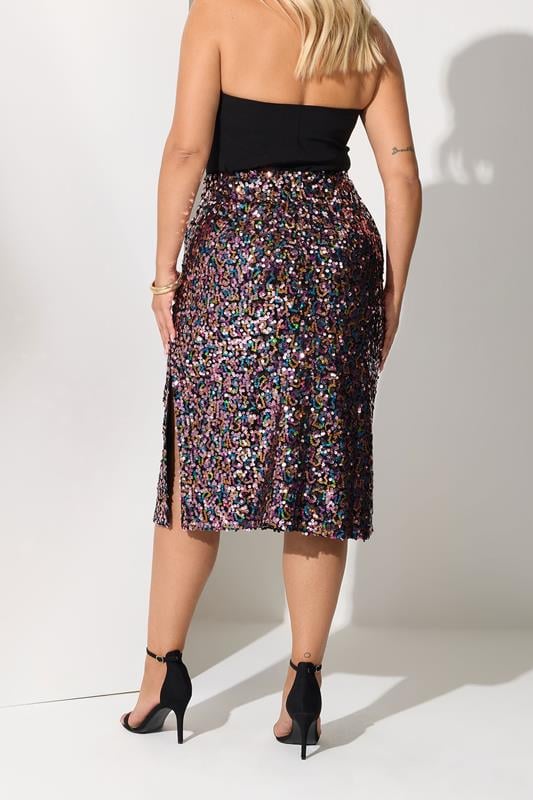 Evans YOURS LONDON Curve Pink Sequin Midi Skirt