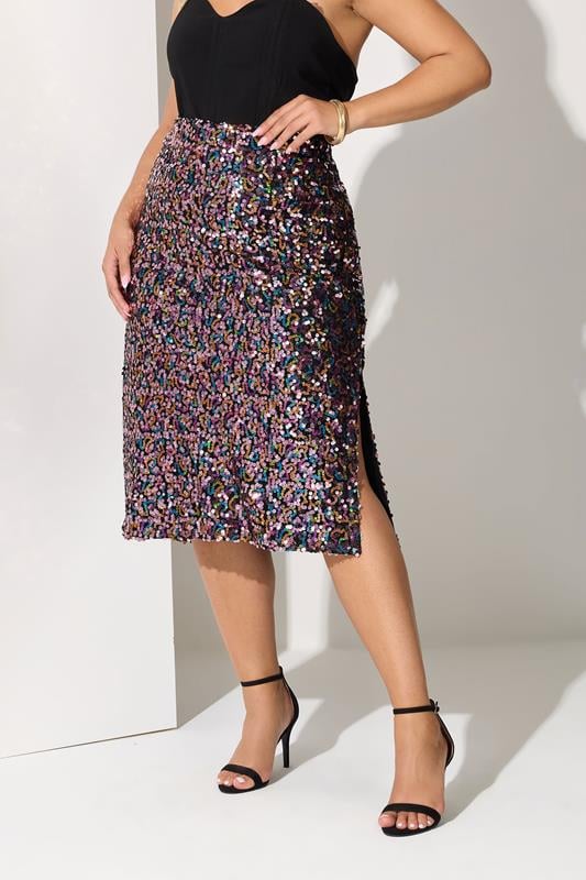 evans YOURS LONDON Curve Pink Sequin Midi Skirt