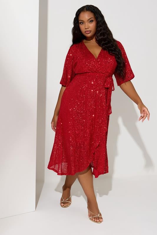 Evans YOURS LONDON Curve Red Sequin Wrap Dress