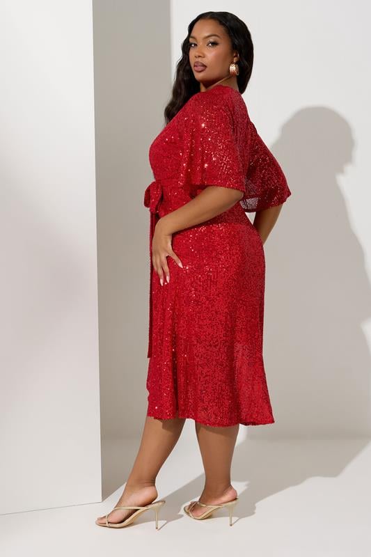 Evans YOURS LONDON Curve Red Sequin Wrap Dress