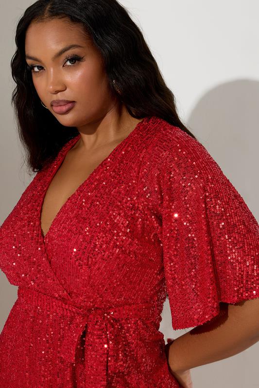 Evans YOURS LONDON Curve Red Sequin Wrap Dress