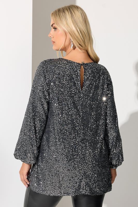 Evans YOURS LONDON Curve Silver Sequin Keyhole Top