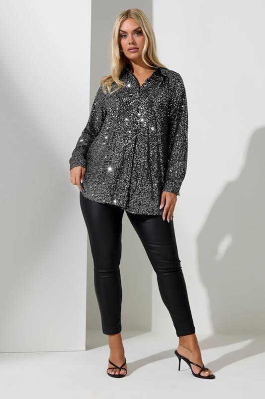 Evans YOURS LONDON Curve Silver Sequin Shirt