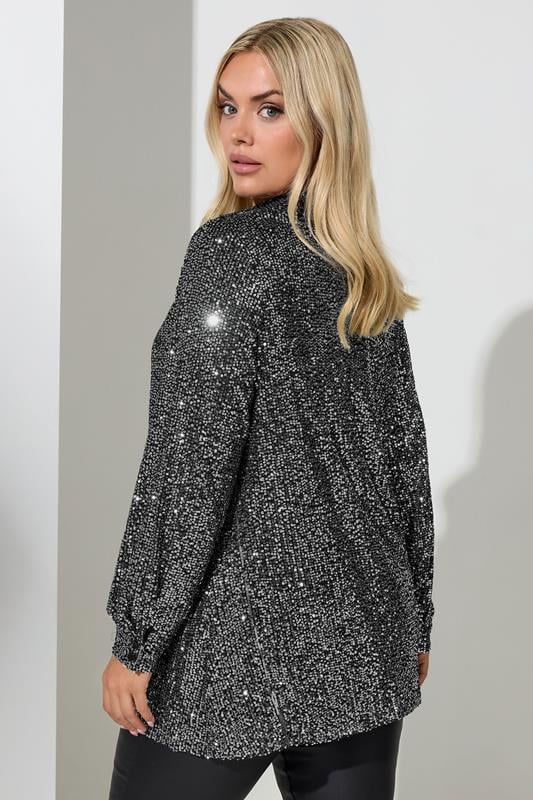 Evans YOURS LONDON Curve Silver Sequin Shirt