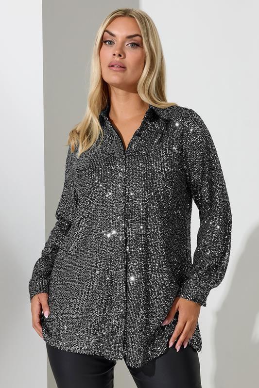 evans YOURS LONDON Curve Silver Sequin Shirt