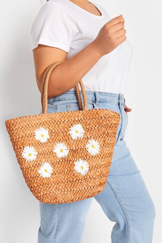 evans Yours Natural Brown Daisy Straw Bag