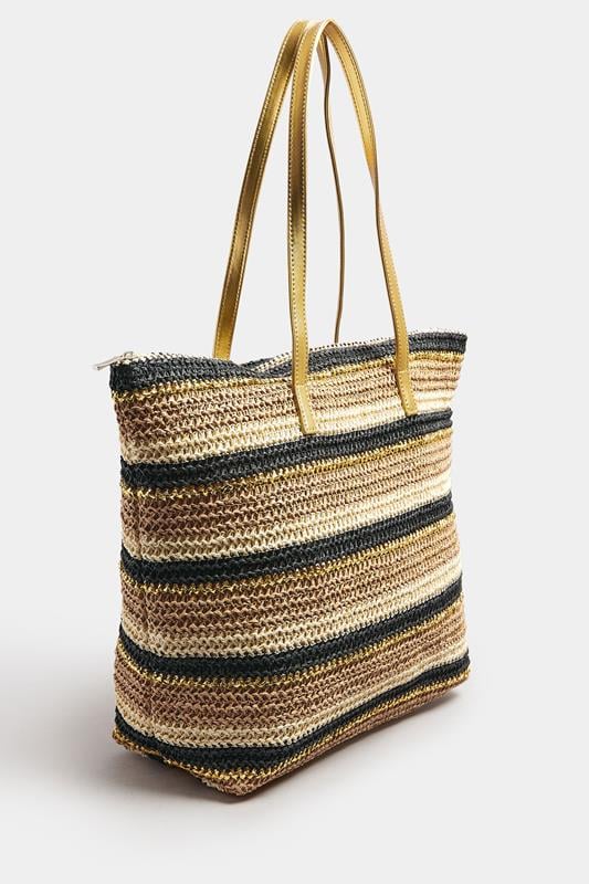 Evans Yours Natural Brown Straw Stripe Tote Bag