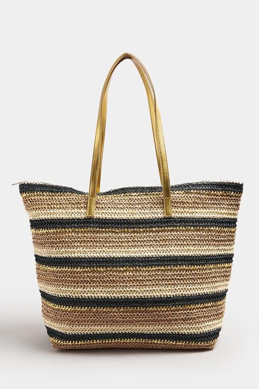 Evans Yours Natural Brown Straw Stripe Tote Bag